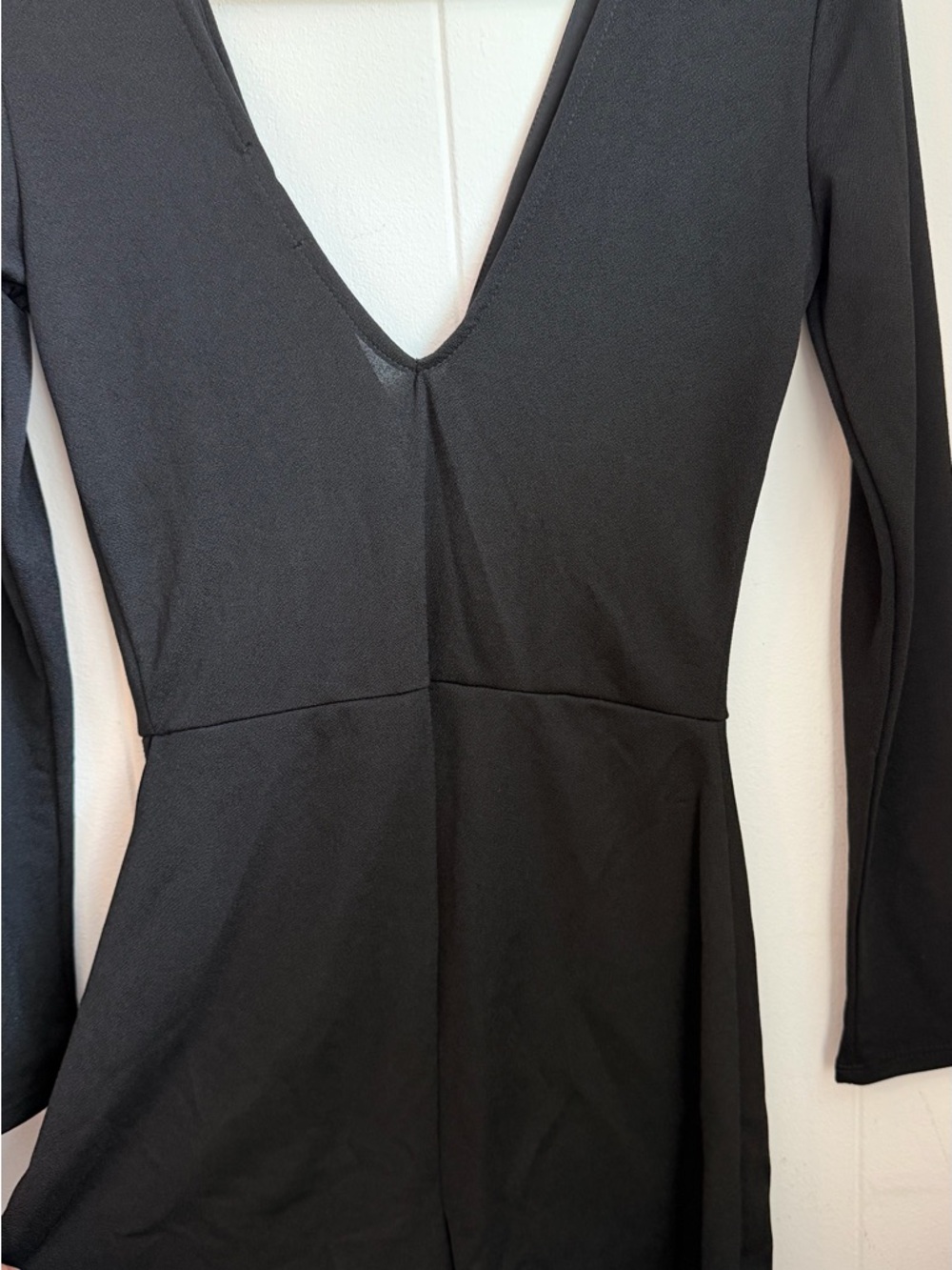 Fashion Nova Black Long Sleeve Deep V Romper - Picture 7 of 8